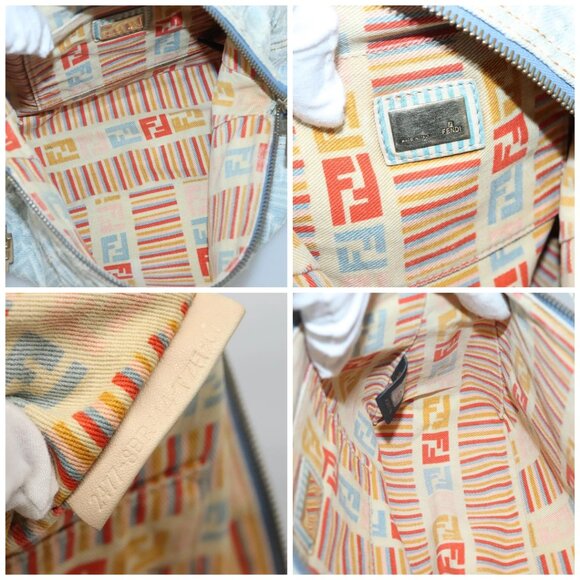 FENDI Zucca Canvas Shoulder Bag Denim Light Blue Gold Auth 140817 - Picture 15 of 16